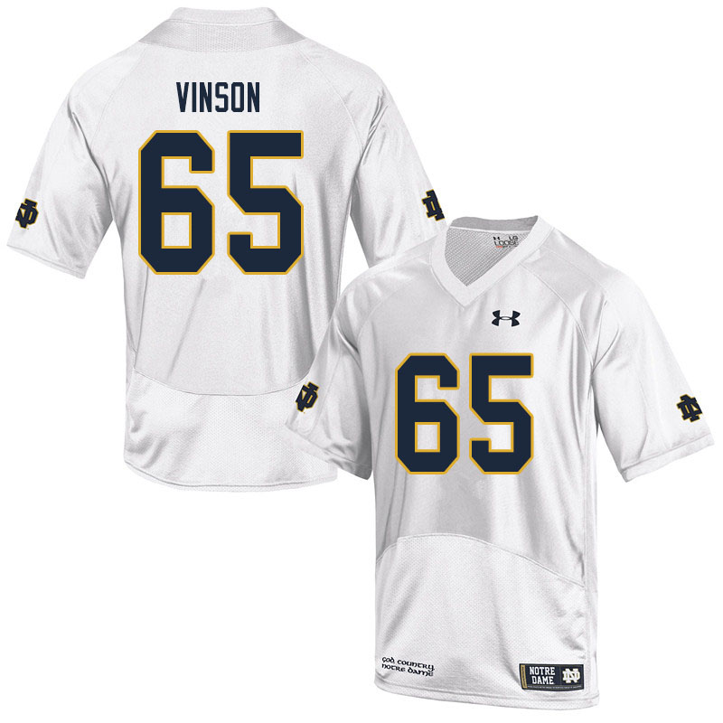 Men's NCAA Notre Dame Fighting Irish #65 Michael Vinson Stitched College Under Armour Authentic White Football Jersey VC10R11AI